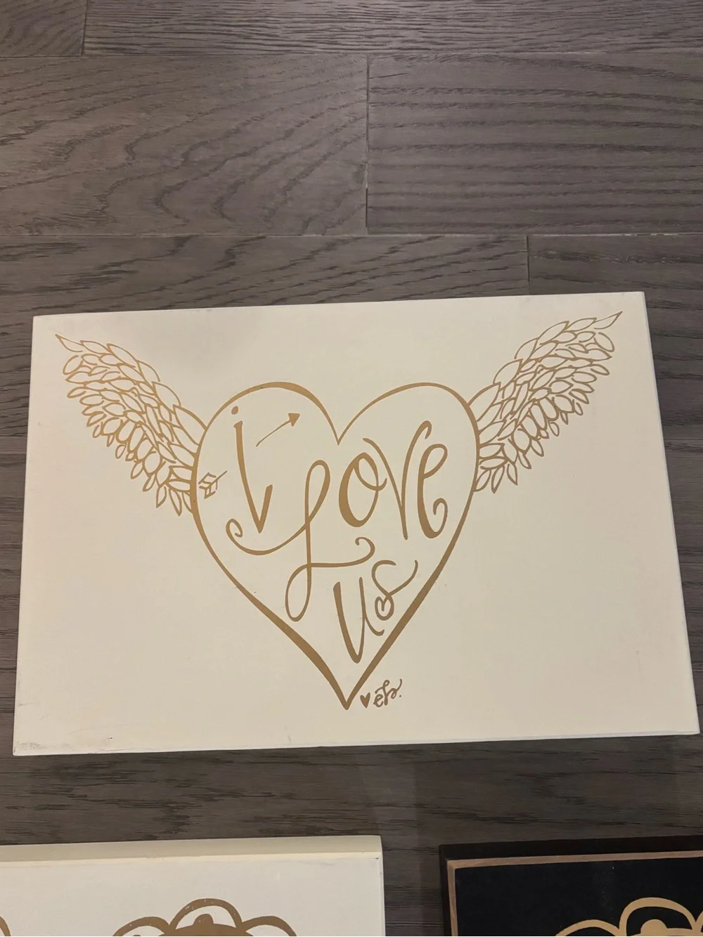 💛🤍Set of 5 Wood Wall Decor Signs- Gold Script Heart Wall Art Set - Love & XOXO🤍💛